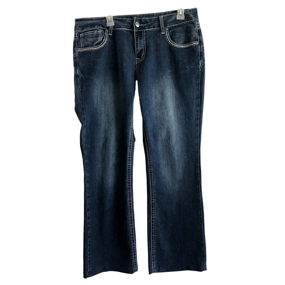 Wired Heart Womens size 34 Blue Jeans detailed White Stitch (HEM)